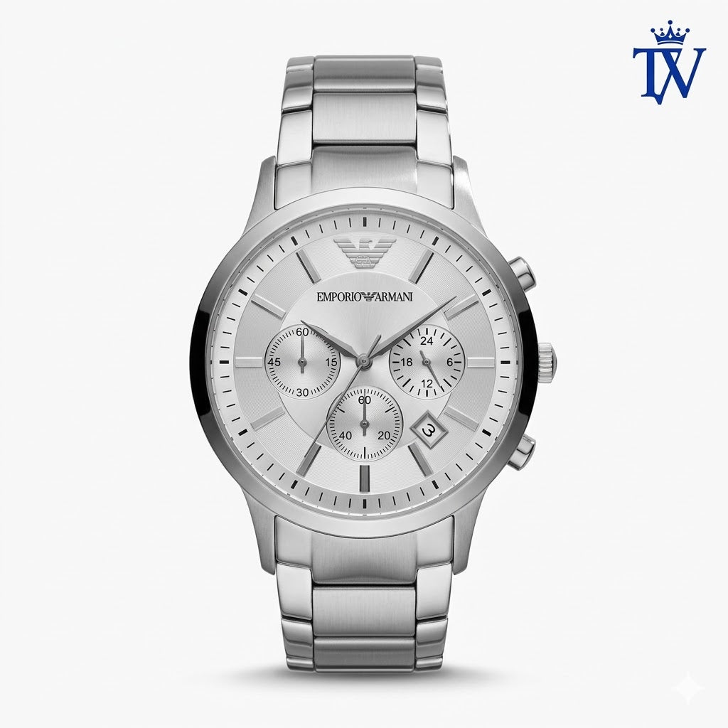 Armani Classic White Dial Silver Steel Watch Front View Master Quality