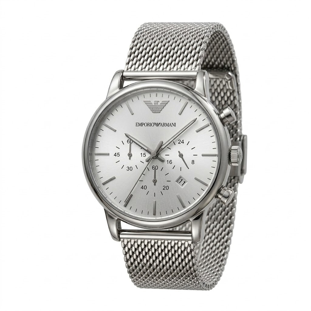 Armani Luigi Black Sunray Dial with Working Chronograph Sub-dials Detail