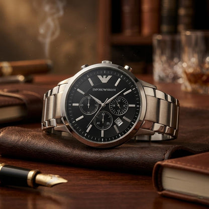 Armani Polished Stainless Steel Silver Strap Close-up