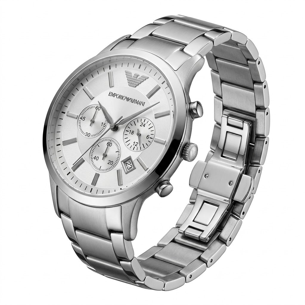 Armani Polished Stainless Steel Silver Strap Close-up Texture