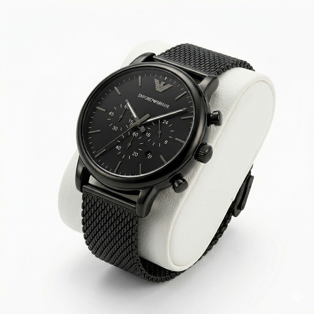 Armani Sunray Black Dial with Working Chronograph Sub-dials Detail