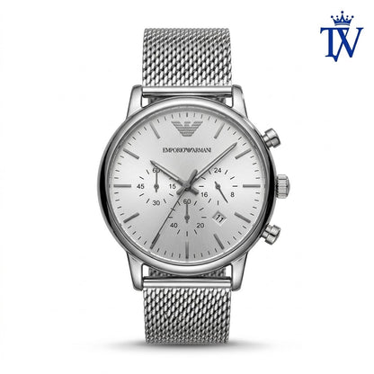 Emporio Armani Luigi Chronograph Silver Steel Watch Front View Master Quality