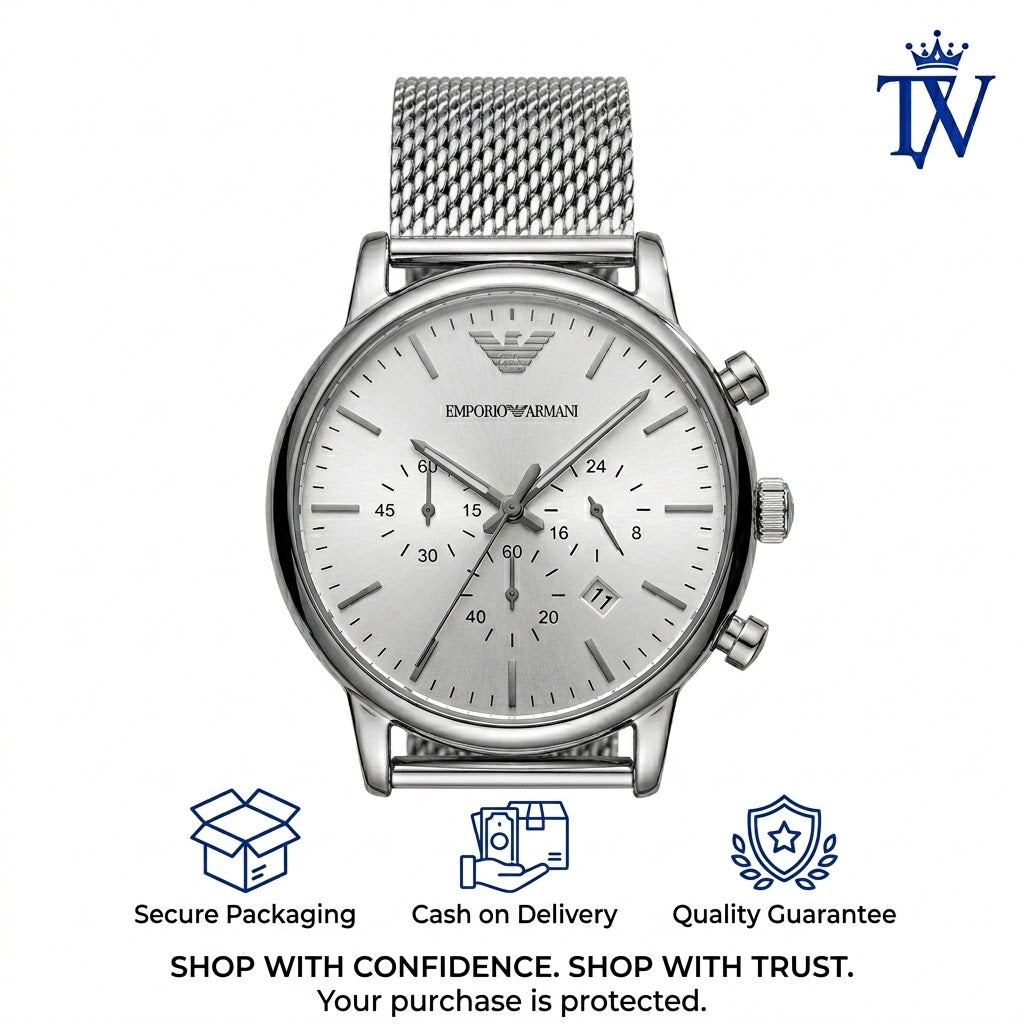 Emporio Armani Luigi Side Profile with Branded Crown and Chrono Pushers