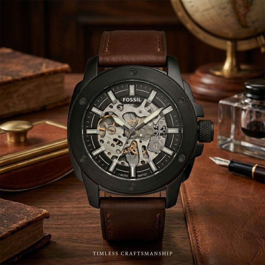 Fossil Automatic Side Profile with Branded Crown and Polished Case