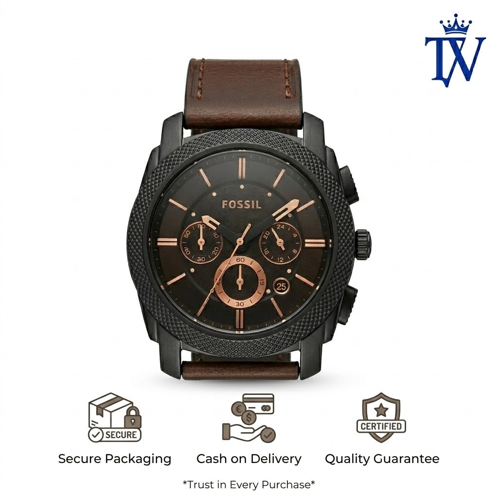 Fossil Branded Tang Buckle and Leather Strap Stitching Detail 7A Quality