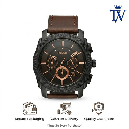 Fossil Branded Tang Buckle and Leather Strap Stitching Detail 7A Quality