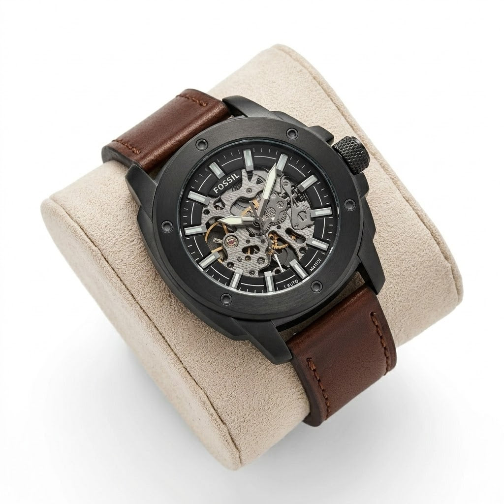 Fossil Premium Brown Genuine Leather Strap Texture Detail
