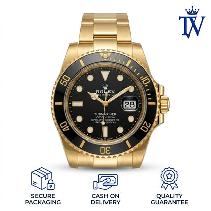 Rolex Black Ceramic Unidirectional Rotating Bezel with Gold Numerals Detail