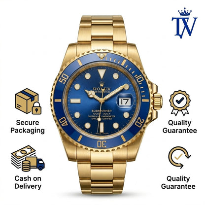 Rolex Blue Cerachrom Ceramic Unidirectional Bezel with Gold Numerals Deta