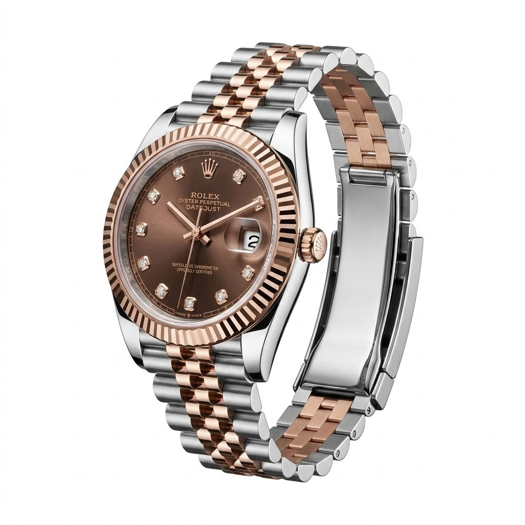 Rolex Chocolate Dial with Brilliant Diamond Hour Markers Detail Close-up