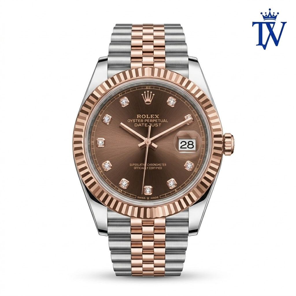 Rolex Datejust 41 126331 Everose Gold and Steel Watch Front View Master Quality