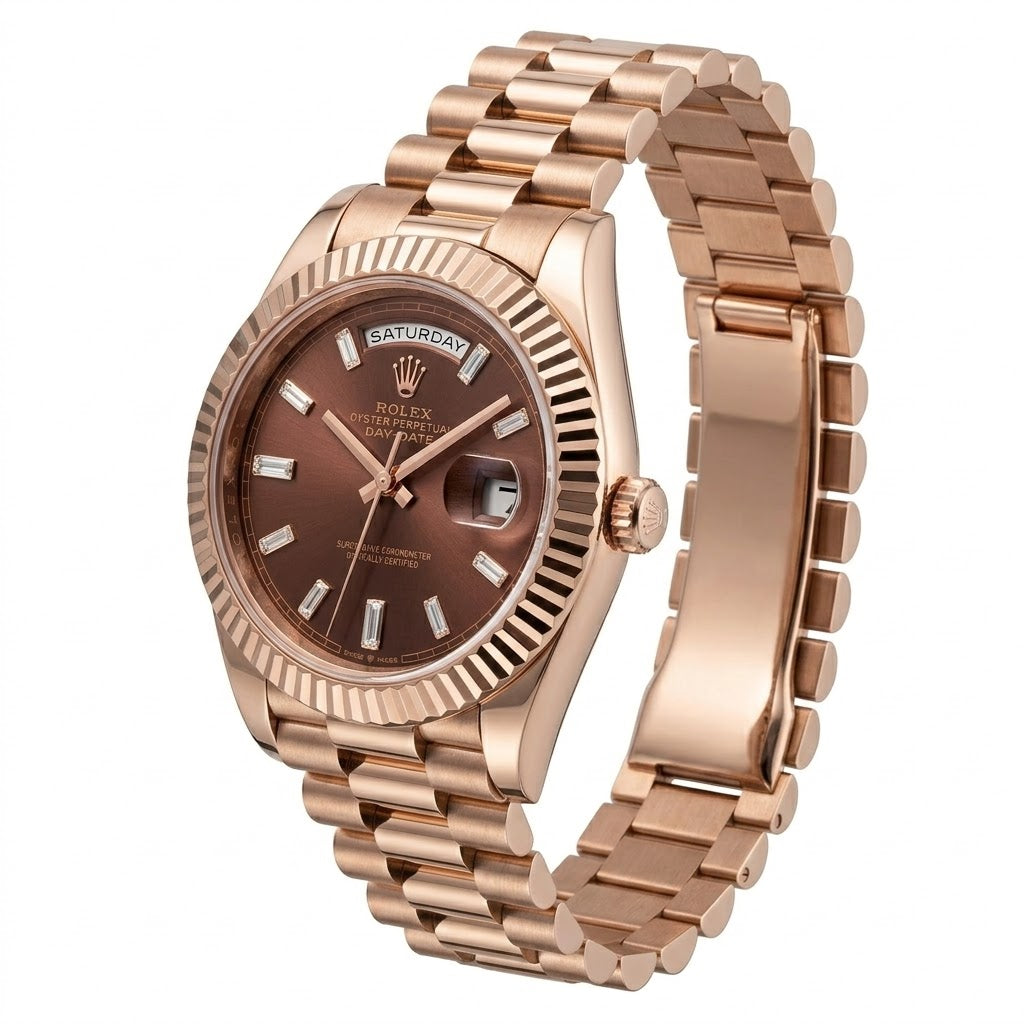Rolex Day-Date 40 18k Everose Gold Watch Front View Master Quality