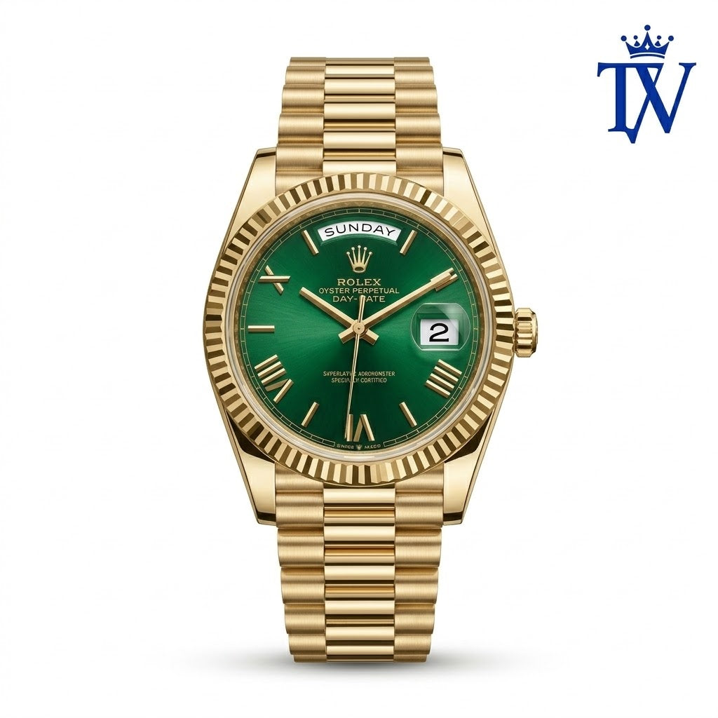 Rolex Day-Date 40 228238 Yellow Gold Green Ombré Dial Watch Front View