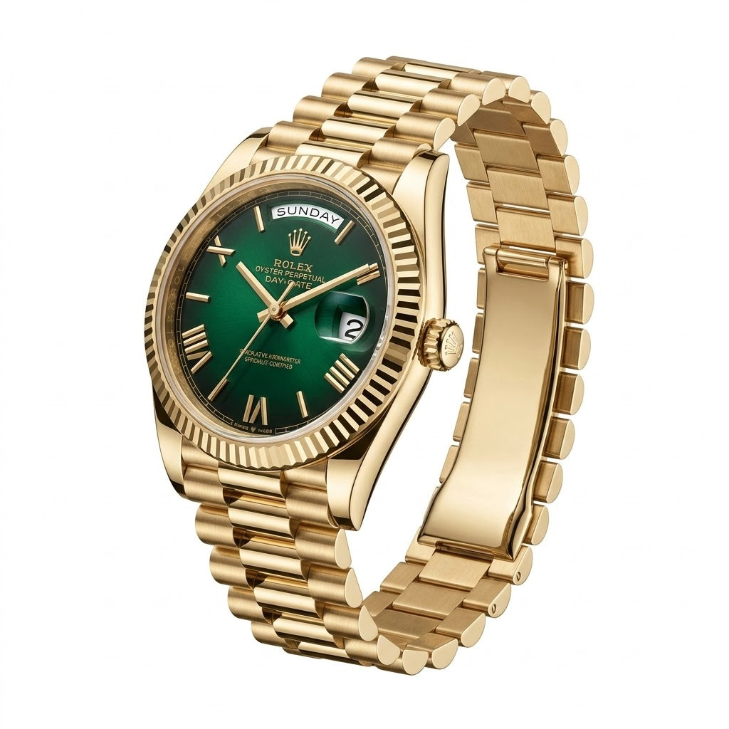 Rolex Green Ombré Dial with De-constructed Roman Numerals Detail Close-up