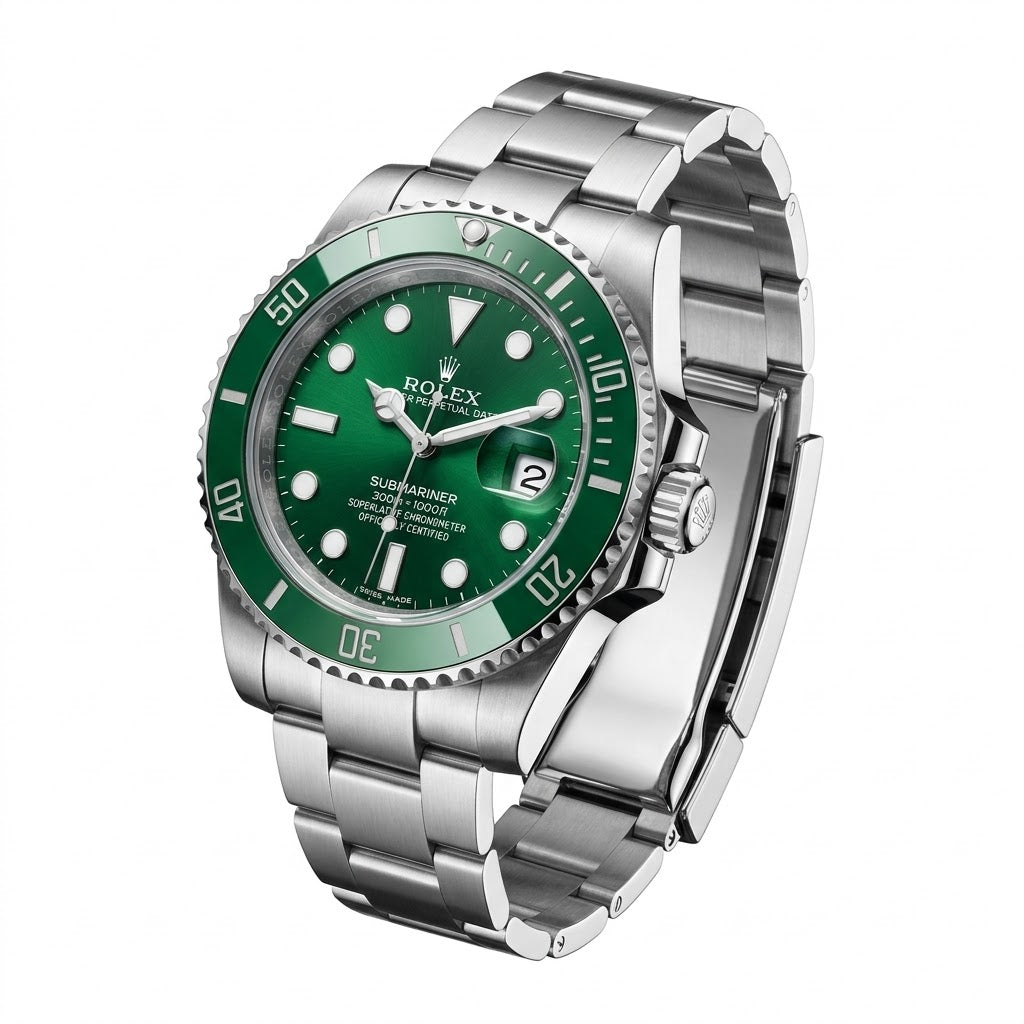 Rolex Green Sunburst Dial with Luminous Chromalight Markers Detail Close-up