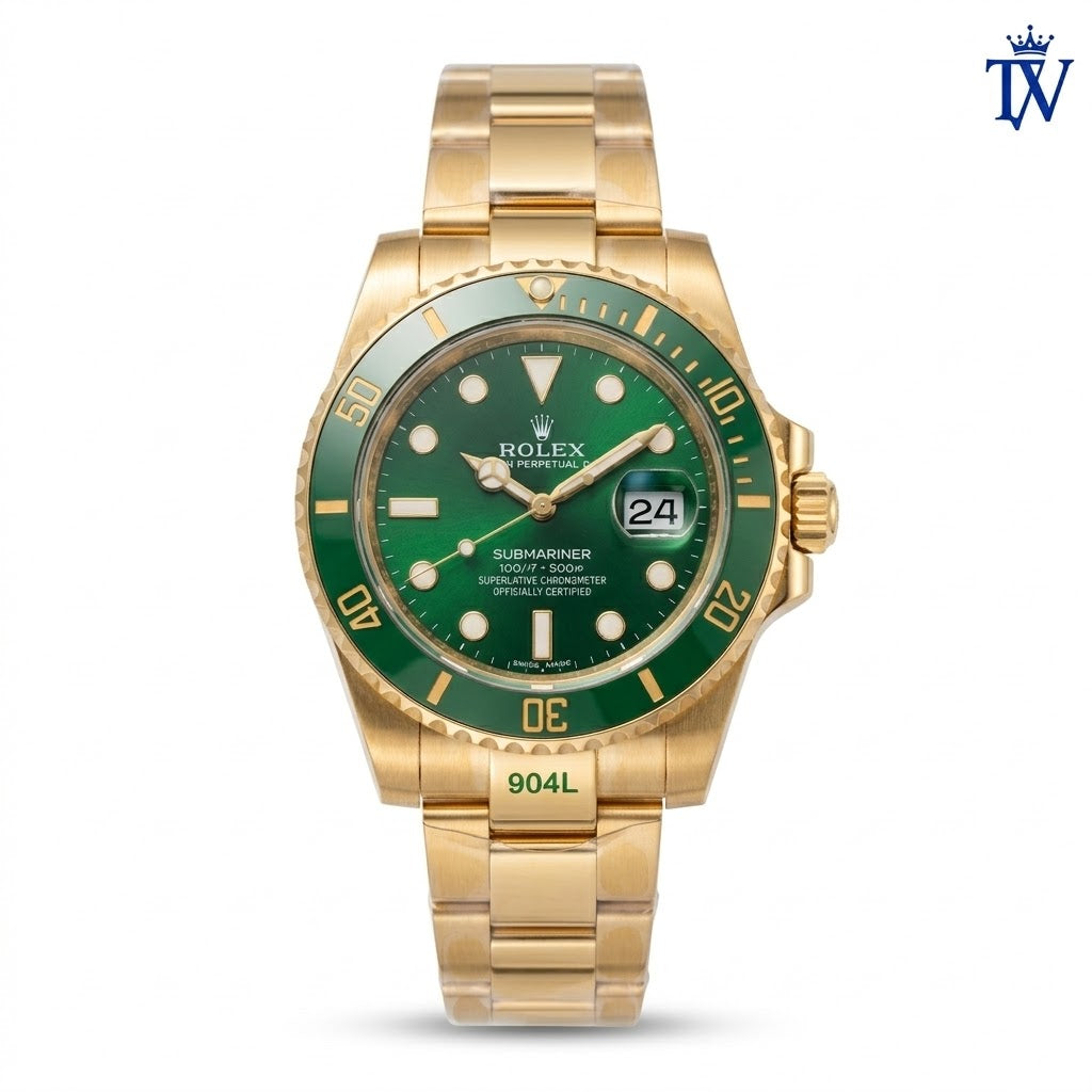 Rolex Submariner Gold-Plated Green Dial Men's Watch Front View Master Quality