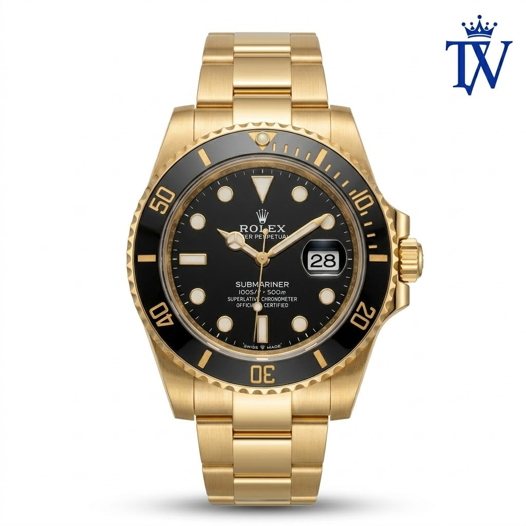 Rolex Submariner Gold-Tone Black Dial Men's Watch Front View Master Quality