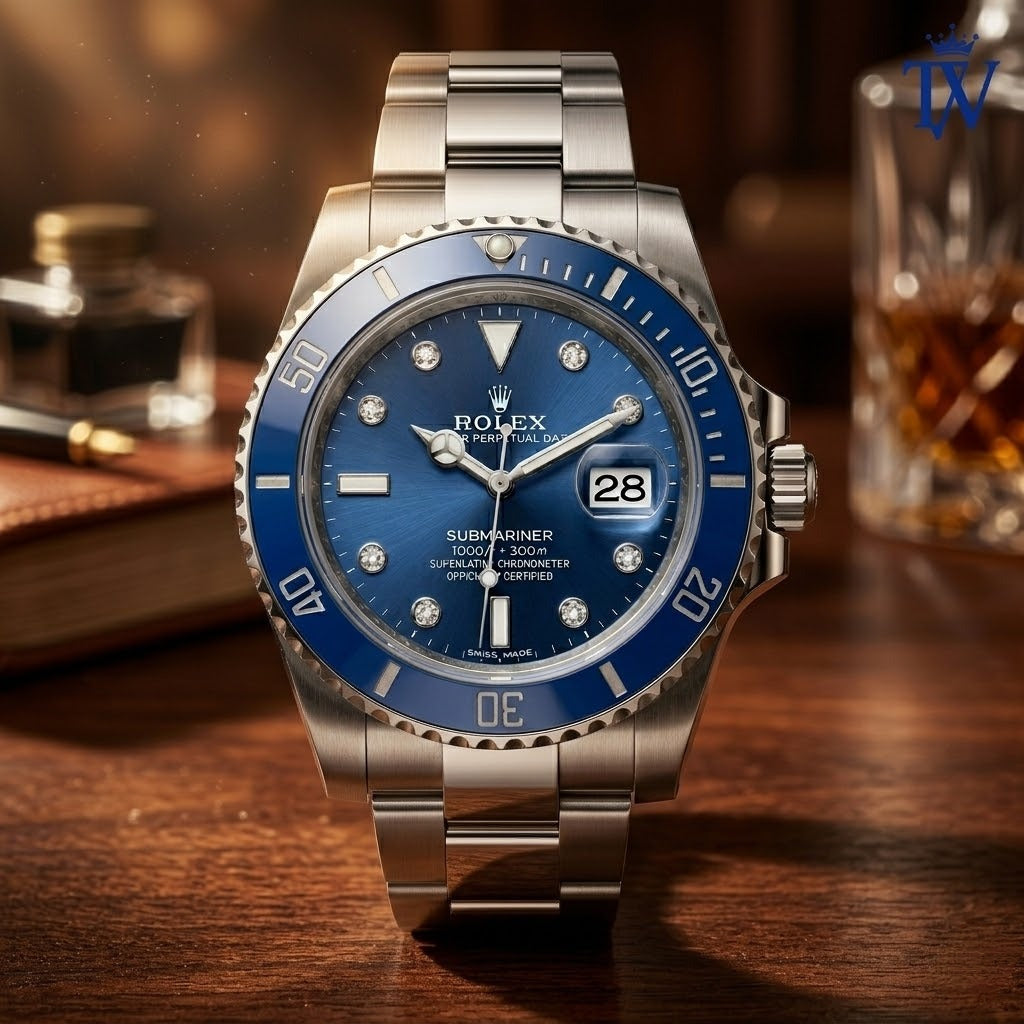 Rolex Submariner Sunray Blue Dial with Luminous Hour Markers Detail