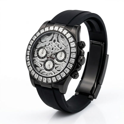 Rolex Tiger-Motif Dial with Diamond-Set Hour Markers Detail Close-up