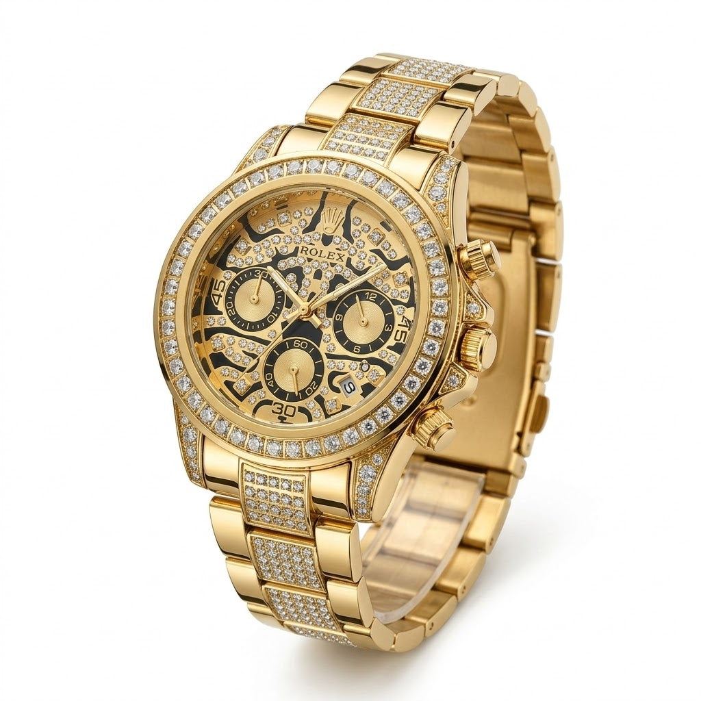 Rolex Tiger-Print Dial with Diamond-Style Hour Markers Detail Close-up