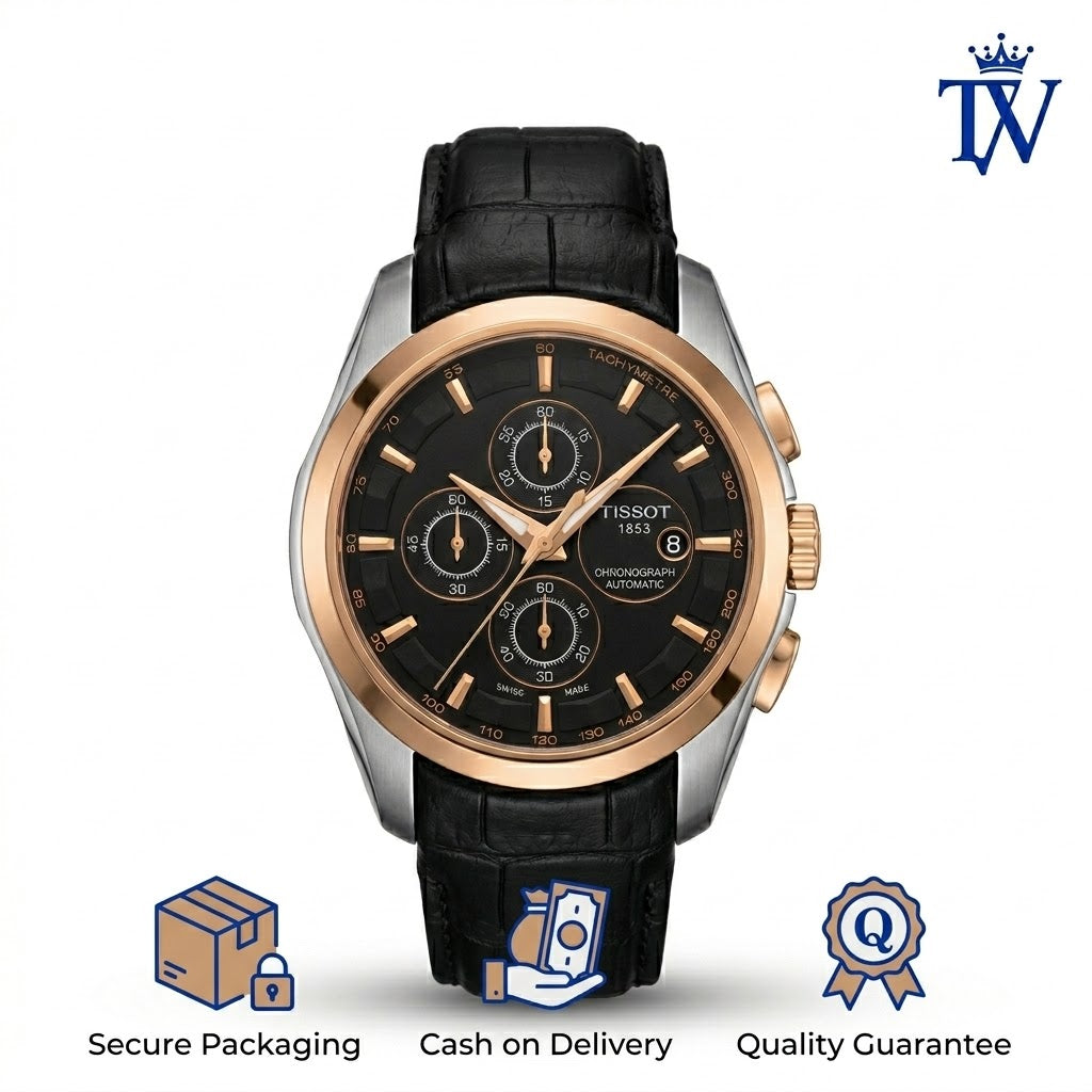Tissot 1853 Side Profile showing Rose Gold Bezel and Branded Crown