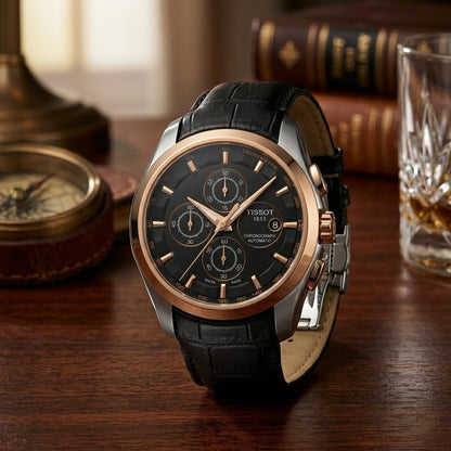 Tissot Polished Stainless Steel Silver Chain Strap with Rose Gold Accents