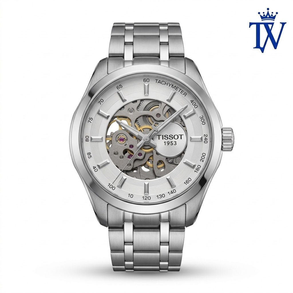 Tissot 1853 Couturier Automatic White Dial Silver Steel Watch Front View