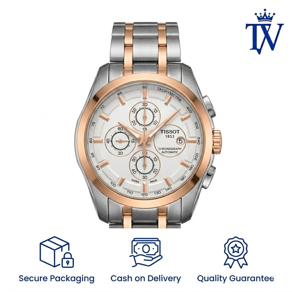 Tissot 1853 Side Profile showing Rose Gold Bezel and Branded Crown