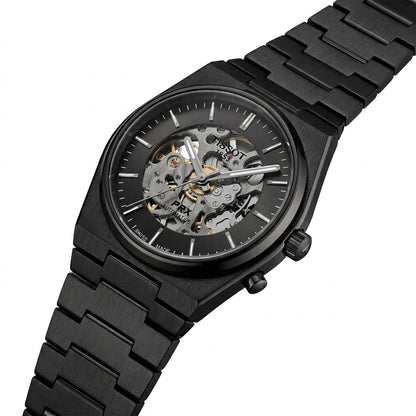 Tissot Black Dial Detail with Luminous Hands and Indices