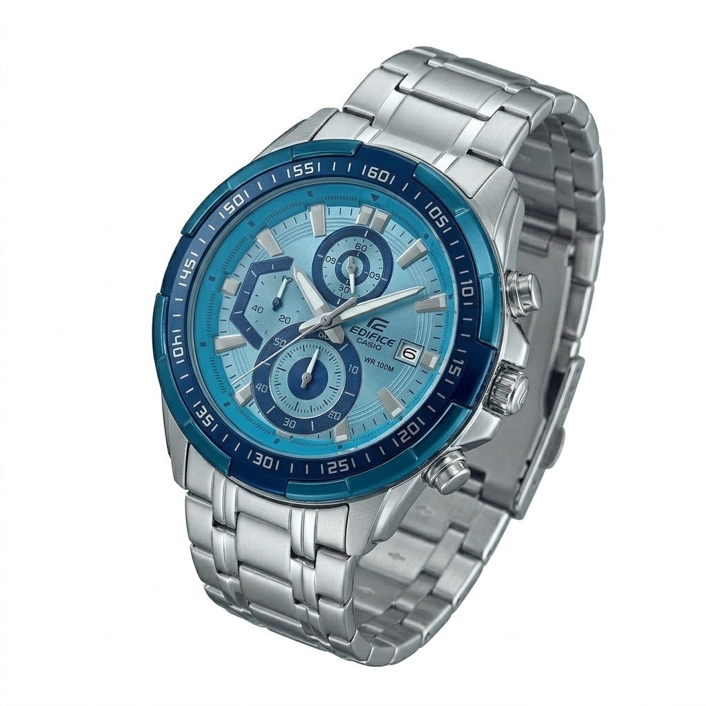 Titan Octane Blue Sunray Dial with Functional Chronograph Sub-dials Detail