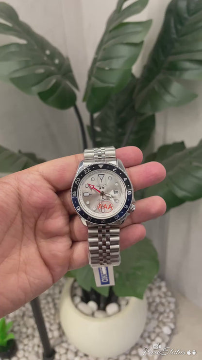 Seiko 5 Sports GMT Stainless Steel Silver-White Watch | Premium Edition