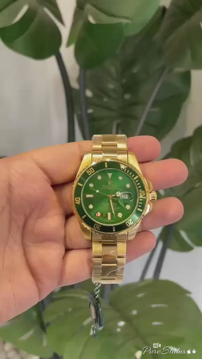 Rolex-Inspired Submariner Style Gold-Plated Quartz Watch – Green Dial | Premium Master Copy